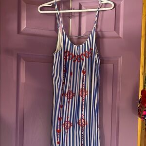 Chic Striped Dress with Red Embroidery